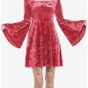 Dresses * | Null Red Crushed Velvet Bell Sleeve Mini Dress