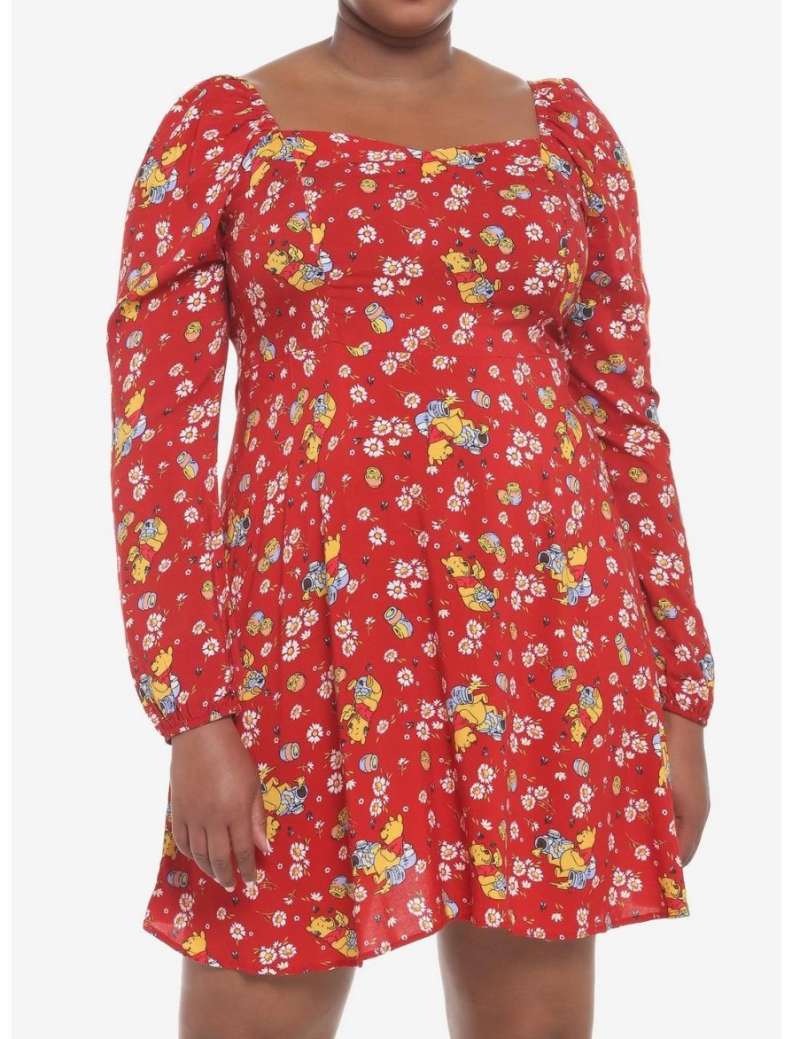 Dresses * | Hunivers Disney Winnie The Pooh Floral Long-Sleeve Dress Plus Size