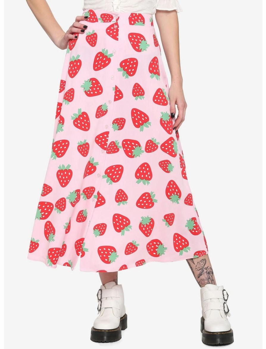 Bottoms * | Hunivers Pink Strawberry Maxi Skirt