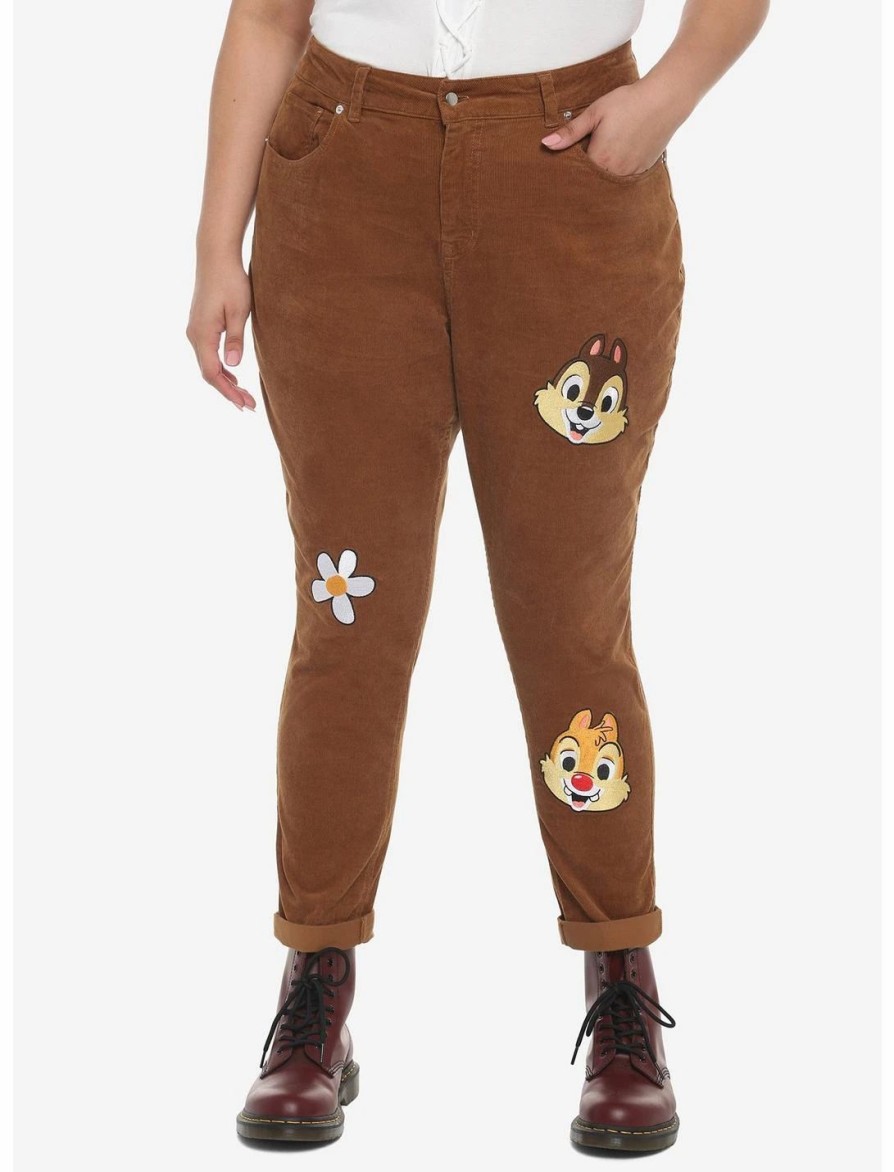 Bottoms * | Hunivers Disney Chip 'N' Dale Embroidered Corduroy Mom Jeans Plus Size