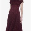 Dresses * | Null Burgundy Floral Lace Midi Dress