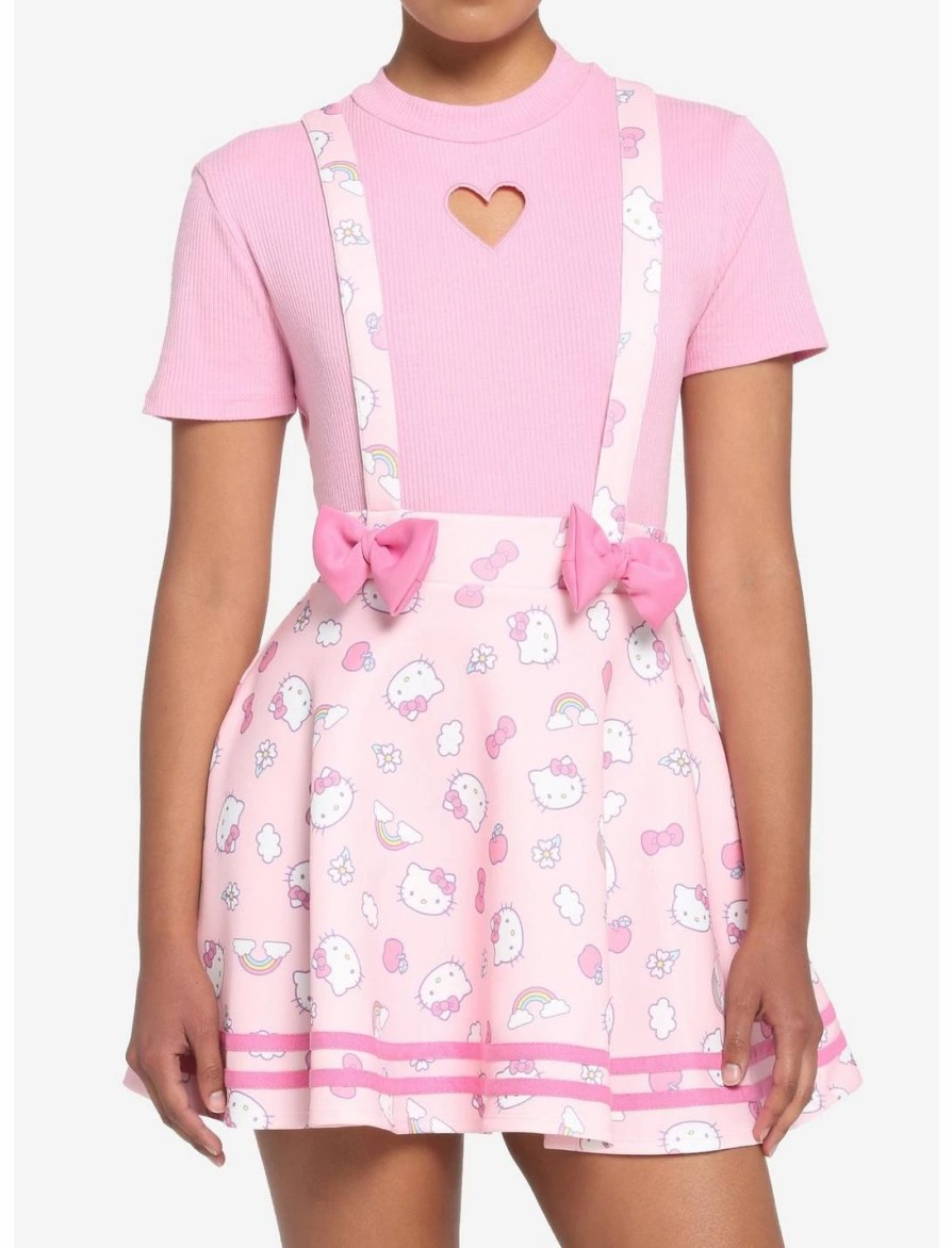 Bottoms * | Hunivers Hello Kitty Puffy Bow Suspender Skirt