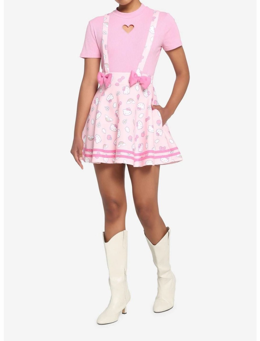 Bottoms * | Hunivers Hello Kitty Puffy Bow Suspender Skirt