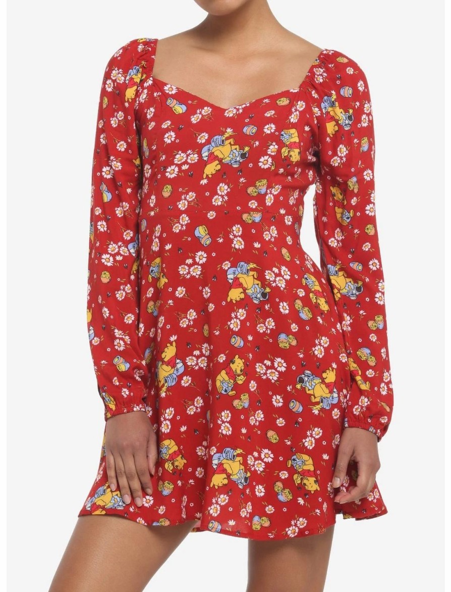 Dresses * | Hunivers Disney Winnie The Pooh Floral Long-Sleeve Dress