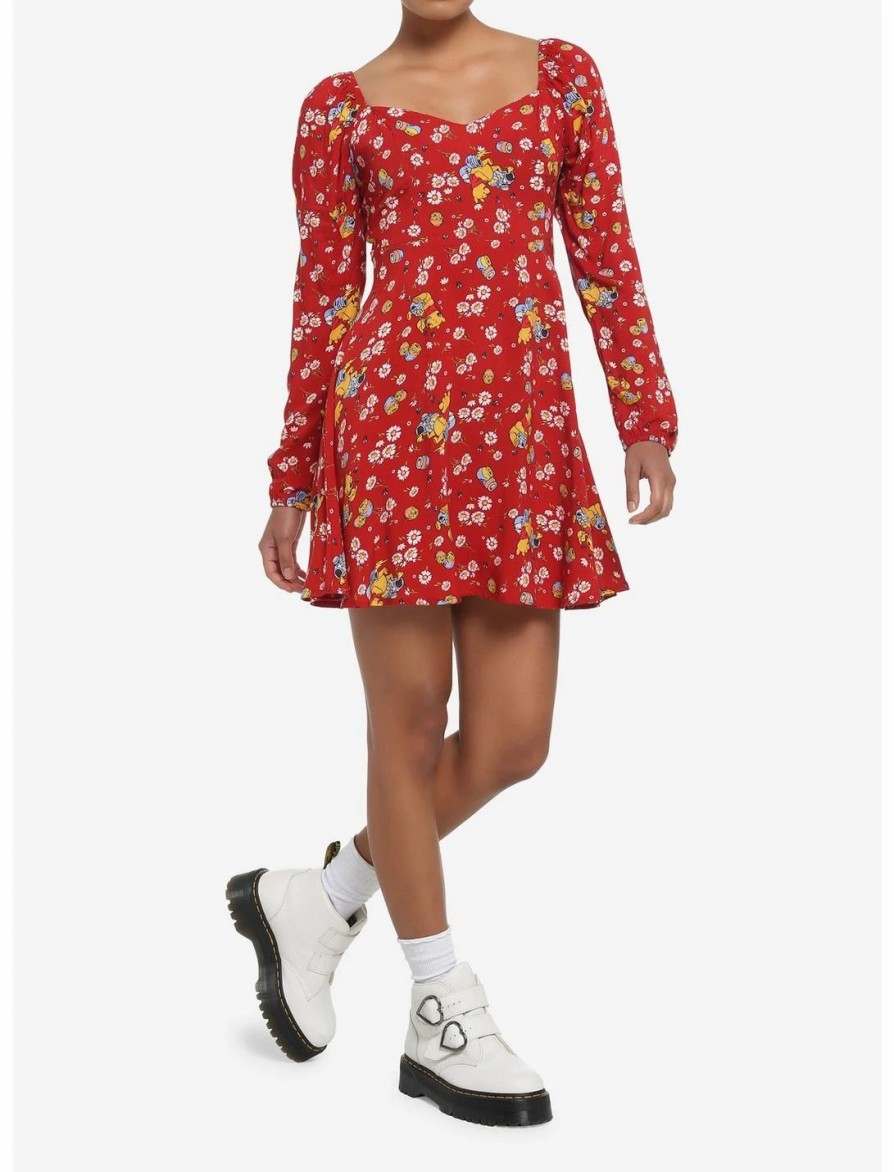 Dresses * | Hunivers Disney Winnie The Pooh Floral Long-Sleeve Dress