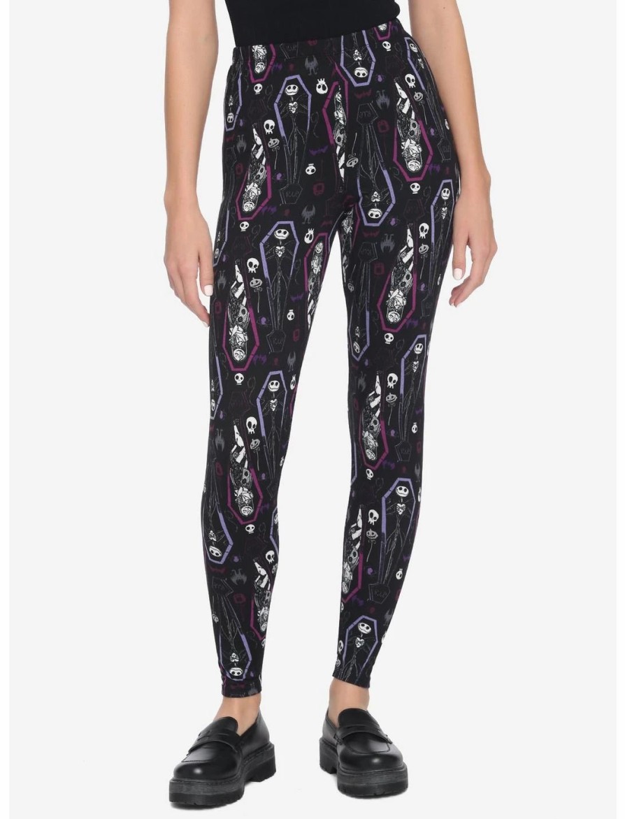 Bottoms * | Hunivers The Nightmare Before Christmas Jack & Sally Coffin Leggings