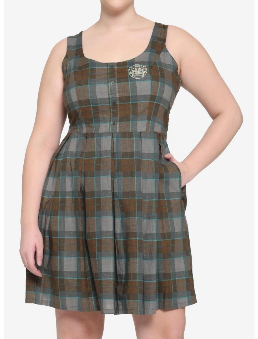 Dresses * | Hunivers Outlander Lace-Up Tartan Plaid Dress Plus Size