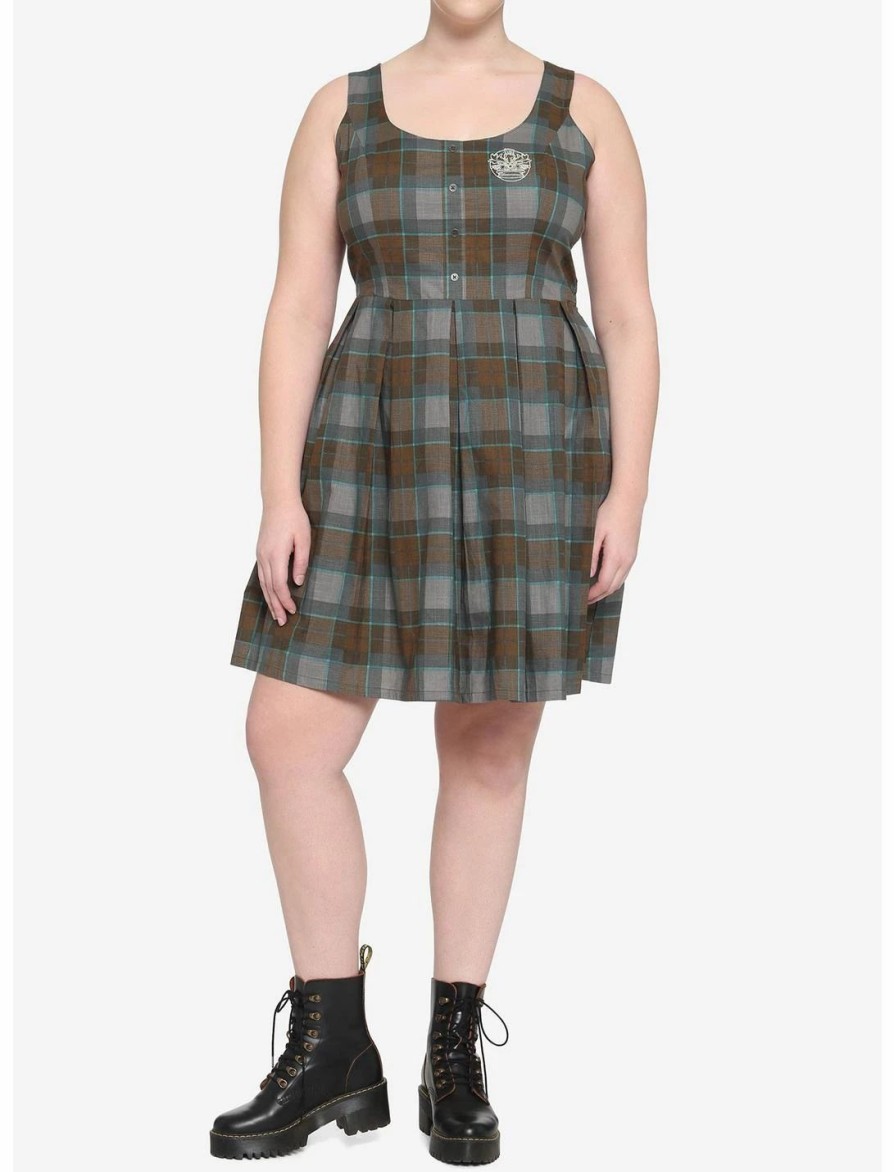 Dresses * | Hunivers Outlander Lace-Up Tartan Plaid Dress Plus Size