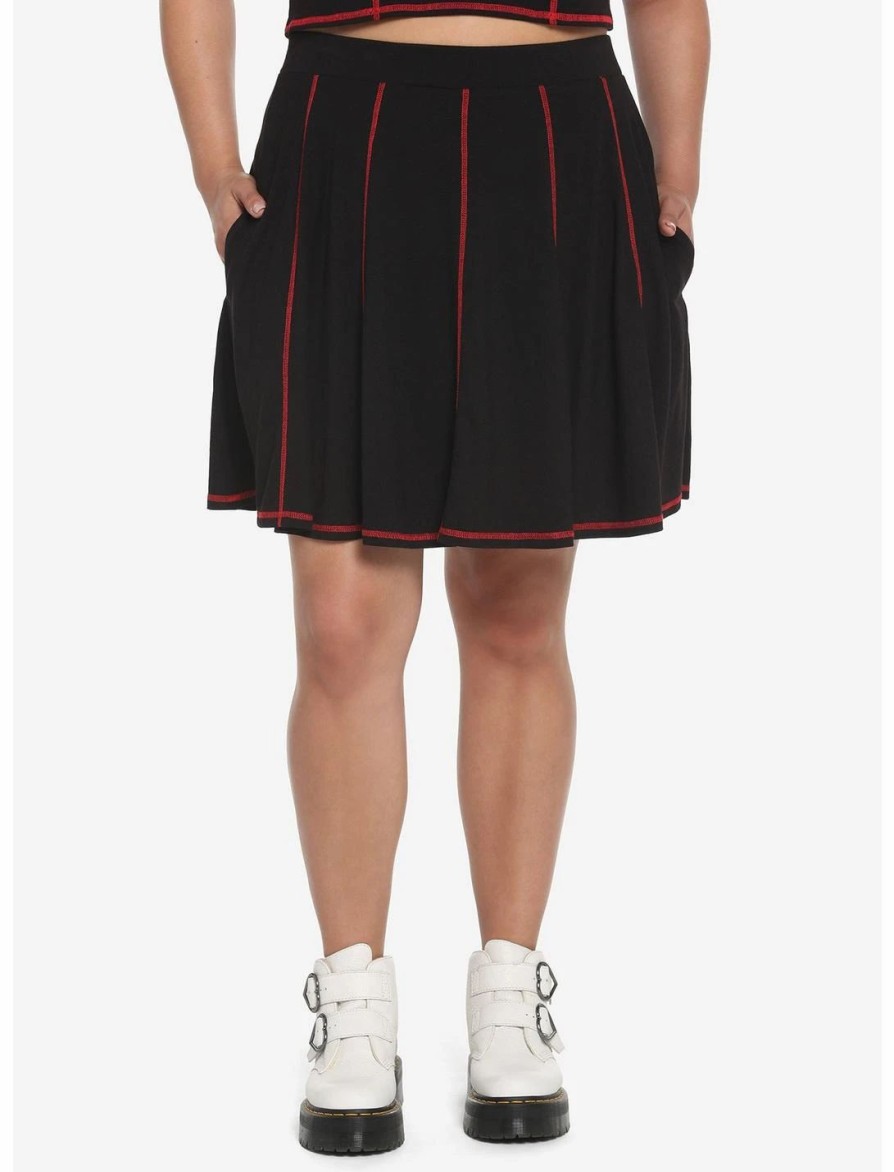 Bottoms * | Hunivers Black & Red Contrast Stitch Skirt Plus Size