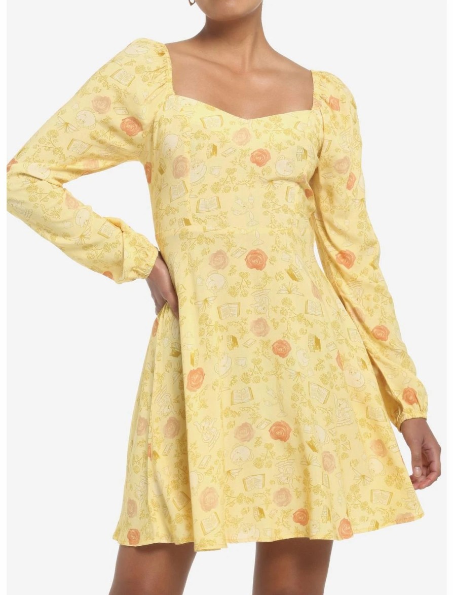 Dresses * | Hunivers Disney Beauty And The Beast Floral Long-Sleeve Dress