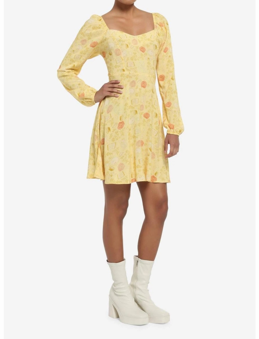 Dresses * | Hunivers Disney Beauty And The Beast Floral Long-Sleeve Dress