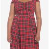 Dresses * | Hunivers Red Plaid Retro Sweetheart Dress Plus Size