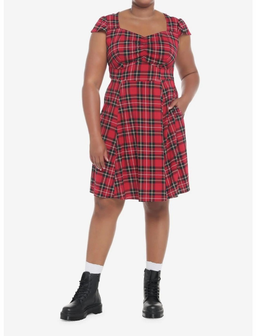 Dresses * | Hunivers Red Plaid Retro Sweetheart Dress Plus Size