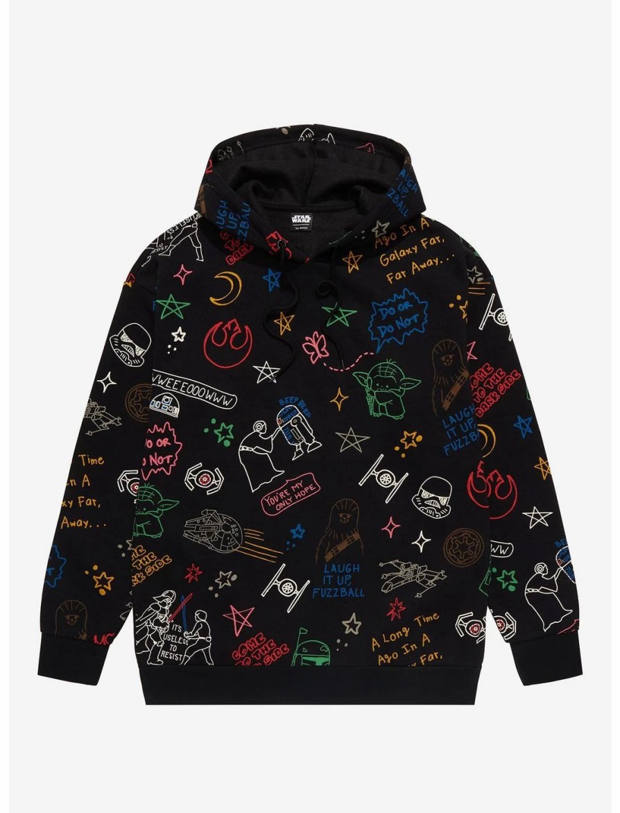 Sweaters And Cardigans * | Ourunvrs Star Wars Doodle Icons Allover Print Hoodie