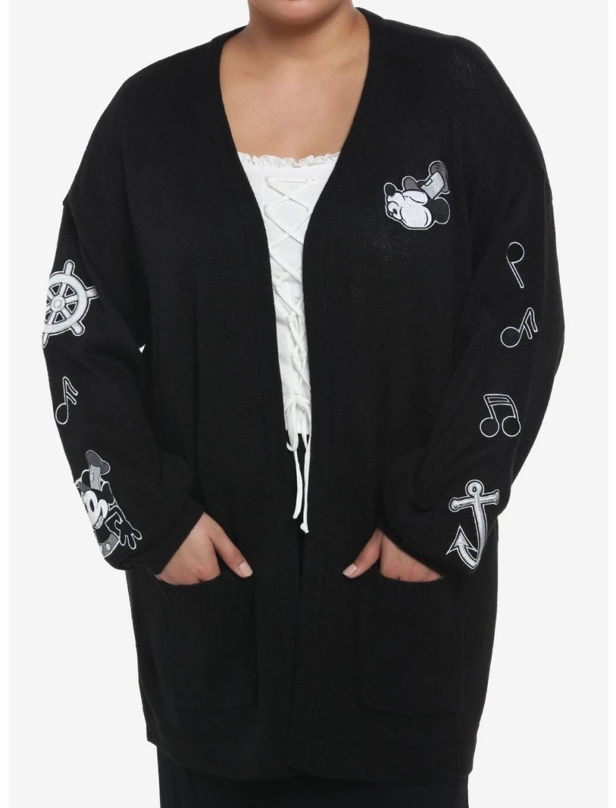 Sweaters And Cardigans * | Hunivers Disney Steamboat Willie Icons Open Cardigan Plus Size