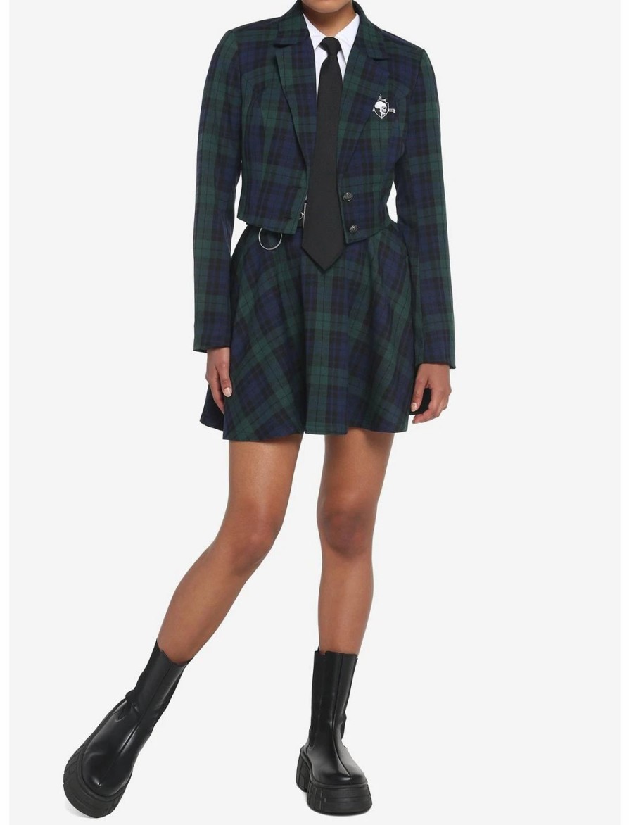 Bottoms * | Hunivers Green & Blue Plaid Skirt With Grommet Belt