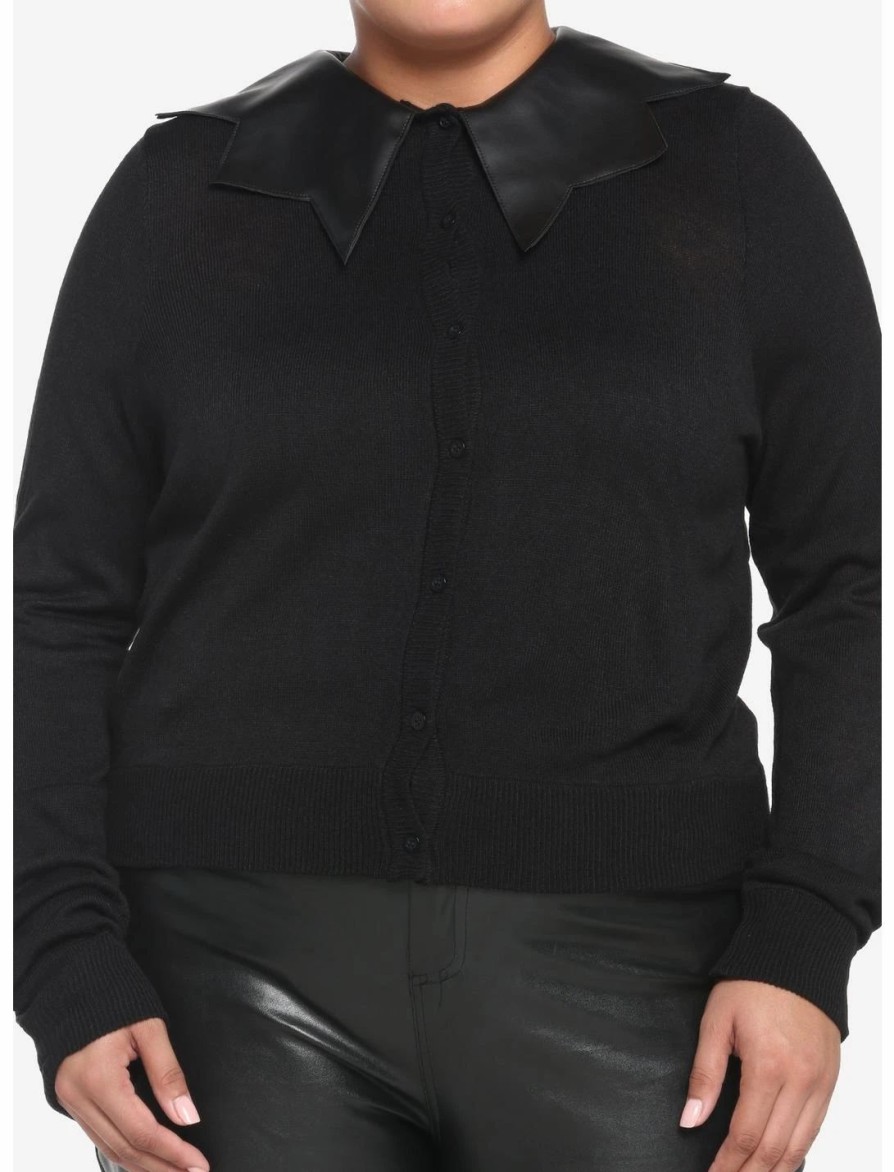 Sweaters And Cardigans * | Hunivers Black Bat Wing Collar Cardigan Plus Size