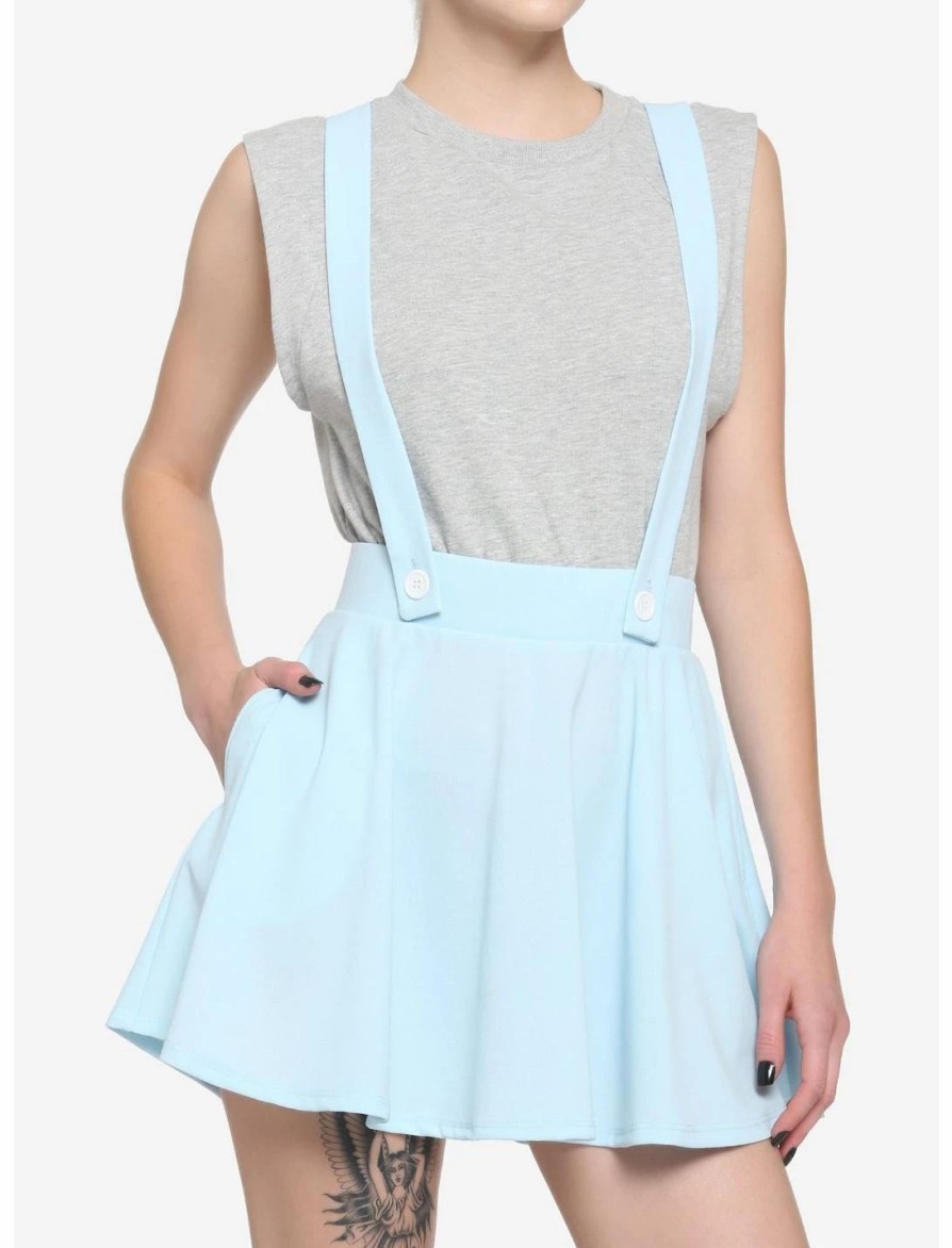 Bottoms * | Hunivers Light Blue Suspender Skirt