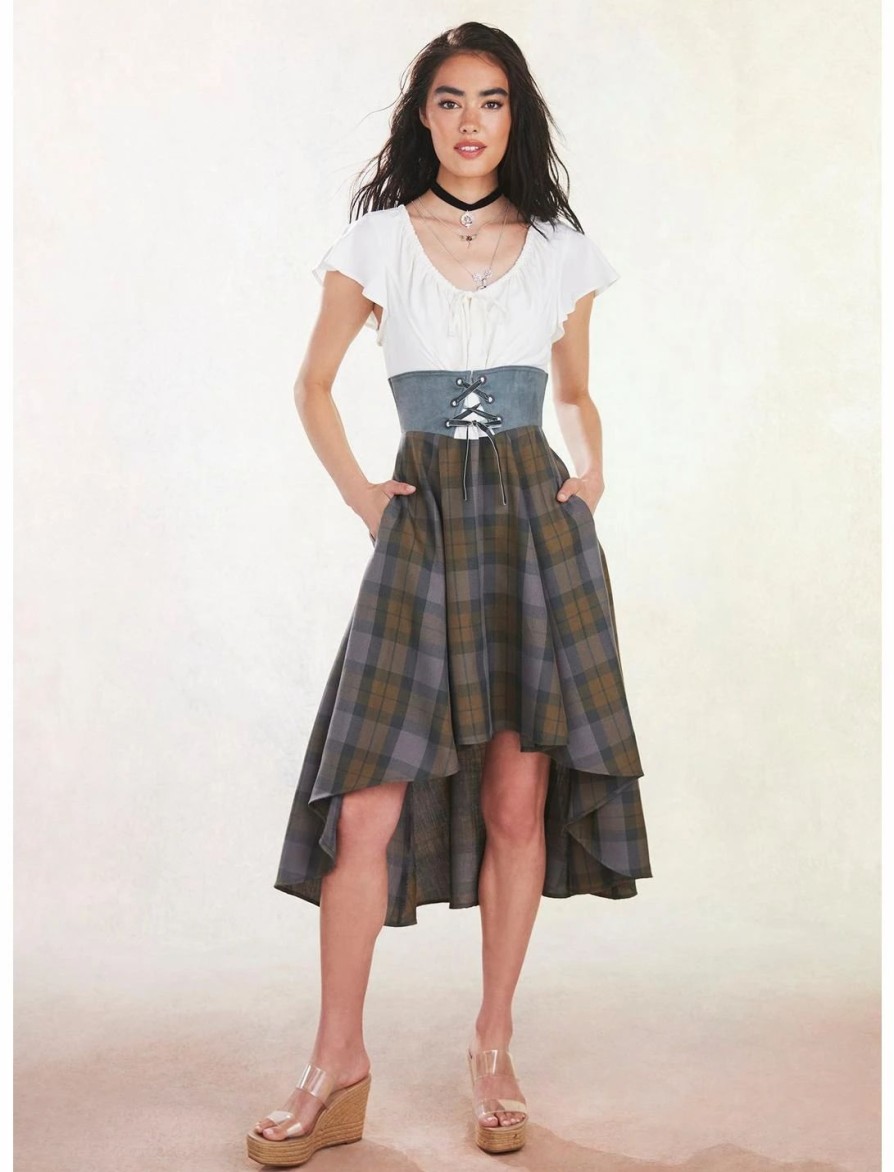 Dresses * | Hunivers Her Universe Outlander Tartan Lace-Up Hi-Low Dress