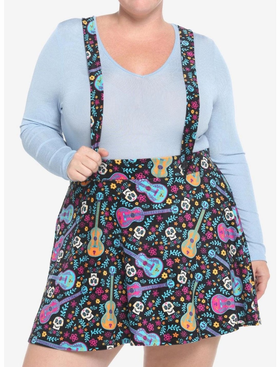 Bottoms * | Hunivers Disney Pixar Coco Sugar Skull & Guitar Velvet Suspender Skirt Plus Size