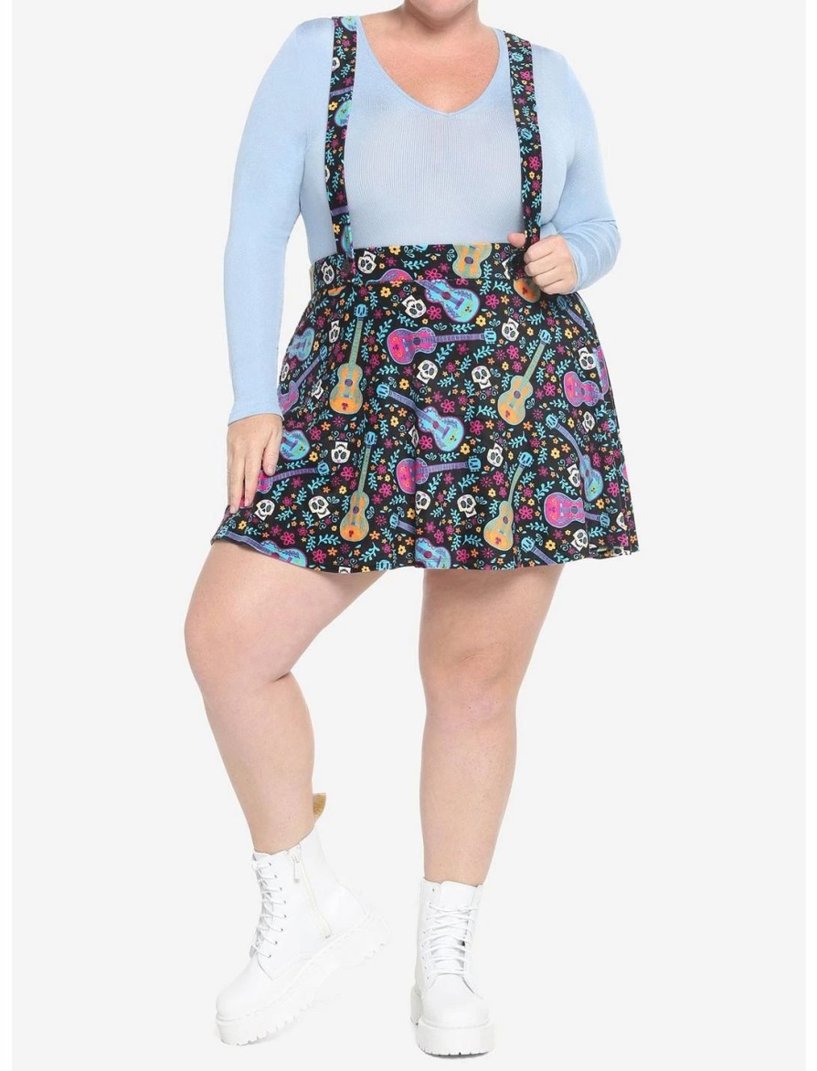 Bottoms * | Hunivers Disney Pixar Coco Sugar Skull & Guitar Velvet Suspender Skirt Plus Size