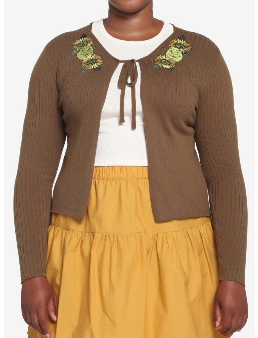 Sweaters And Cardigans * | Hunivers Shrek Sunflower Tie-Front Skimmer Cardigan Plus Size