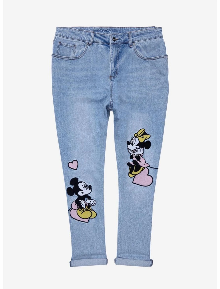 Bottoms * | Hunivers Her Universe Disney Mickey Mouse & Minnie Mouse Mom Jeans Plus Size