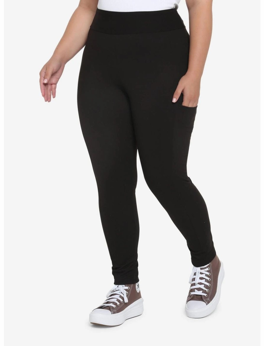 Bottoms * | Hunivers Black Leggings With Pocket Plus Size