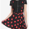 Bottoms * | Hunivers Red Hearts Black Suspender Skirt