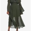 Dresses * | Hunivers Forest Green Chiffon Cold Shoulder Maxi Dress Plus Size