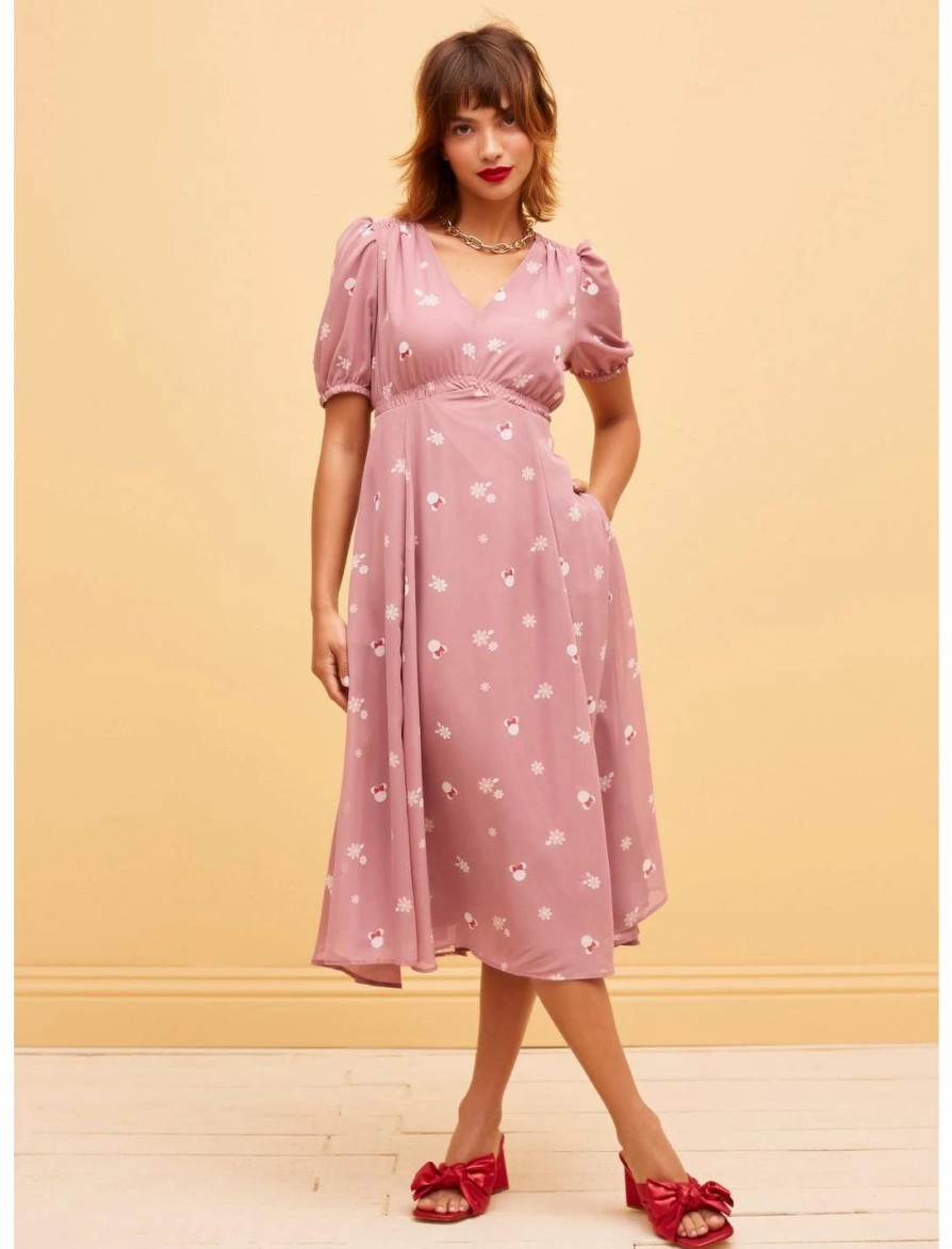 Dresses * | Hunivers Her Universe Disney Minnie Mouse Flower Chiffon Midi Dress