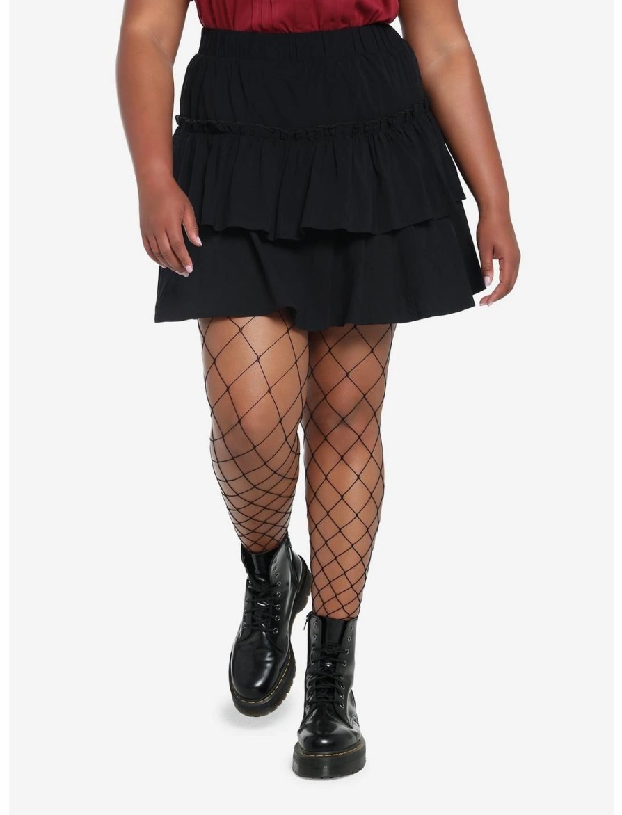 Dresses * | Null Black Ruffles Tiered Mini Skirt Plus Size