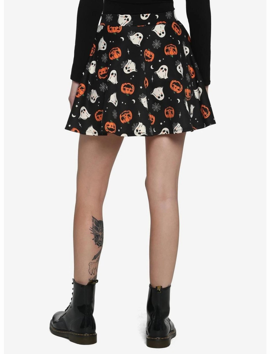 Bottoms * | Hunivers Pumpkin Ghost & Web Zipper Skirt