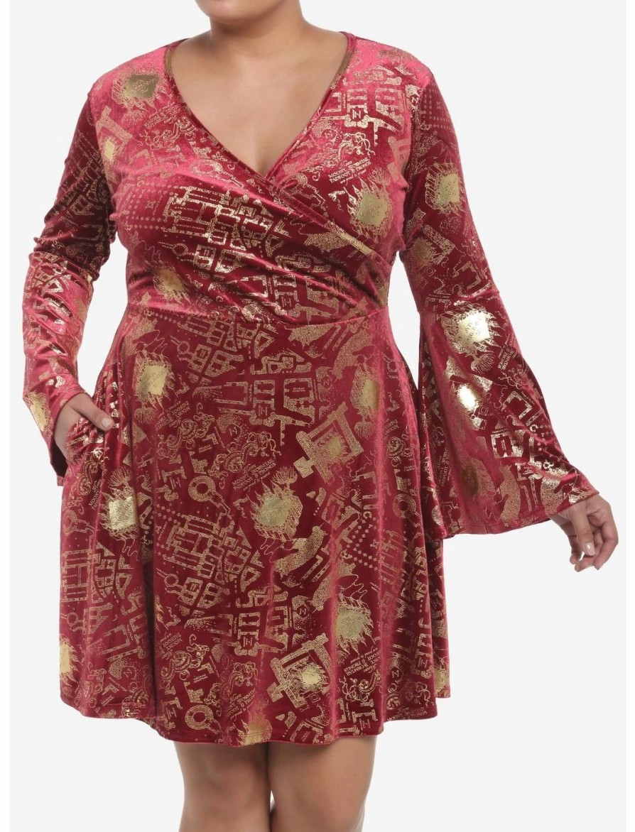 Dresses * | Hunivers Harry Potter Marauder'S Map Velvet Dress Plus Size