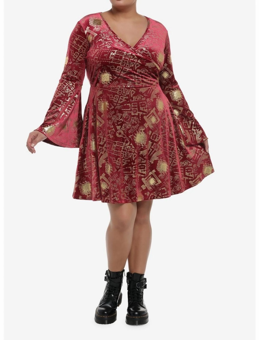 Dresses * | Hunivers Harry Potter Marauder'S Map Velvet Dress Plus Size