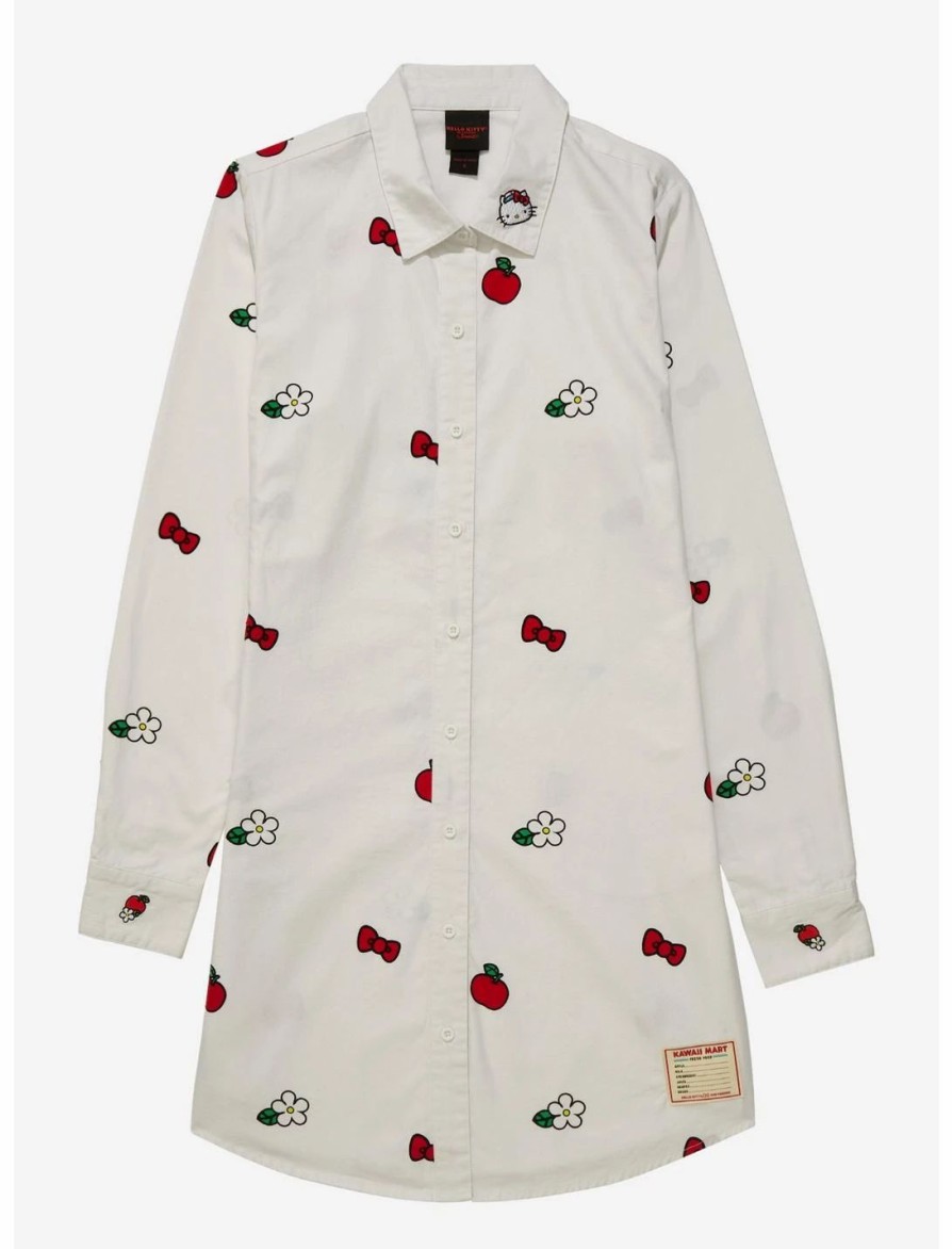 Dresses * | Hunivers Sanrio Hello Kitty Icons Allover Print Button-Down Shirt Dress