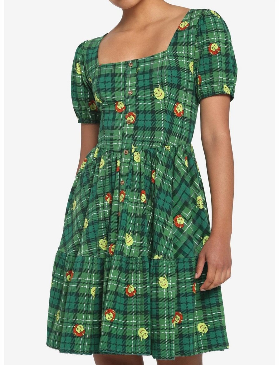 Dresses * | Hunivers Shrek Fiona Plaid Tiered Dress