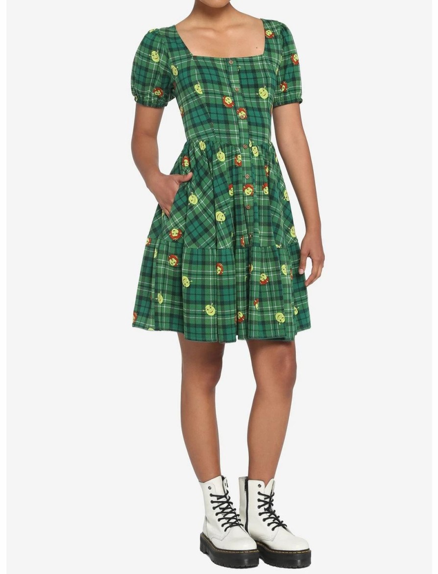 Dresses * | Hunivers Shrek Fiona Plaid Tiered Dress