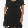 Dresses * | Hunivers Black Flocked Bats Babydoll Dress Plus Size