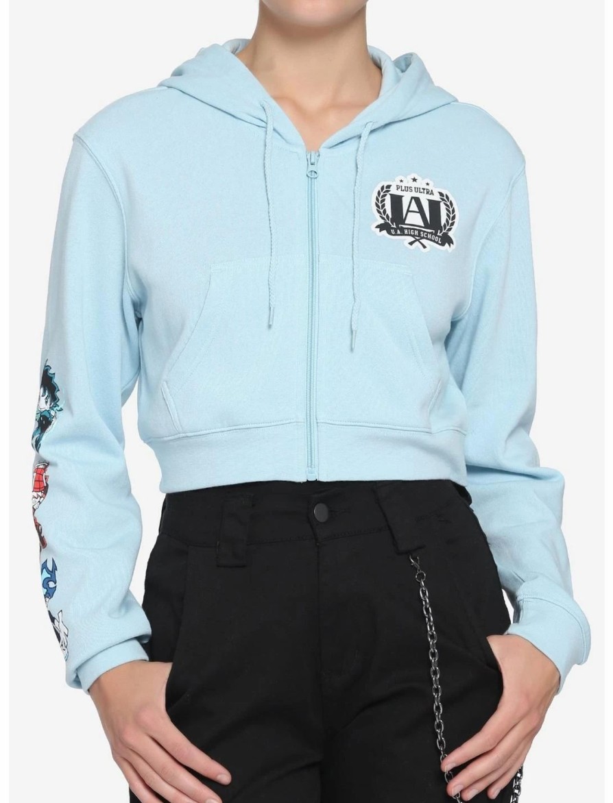 Hoodies And Sweatshirts * | Bioworld My Hero Academia Light Blue U.A. High Crop Hoodie