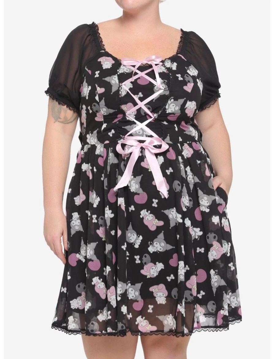 Dresses * | Hunivers My Melody & Kuromi Lace-Up Chiffon Dress Plus Size