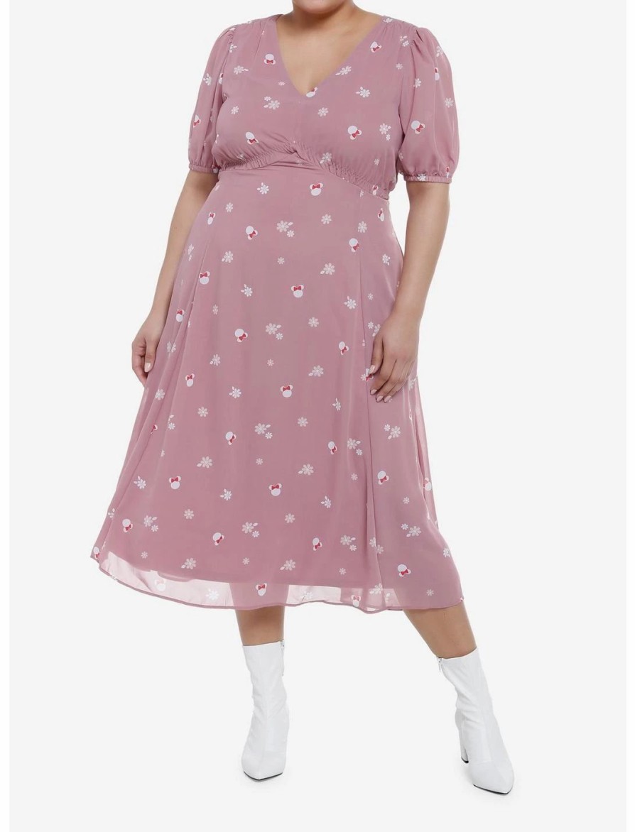 Dresses * | Hunivers Her Universe Disney Minnie Mouse Flower Chiffon Midi Dress Plus Size