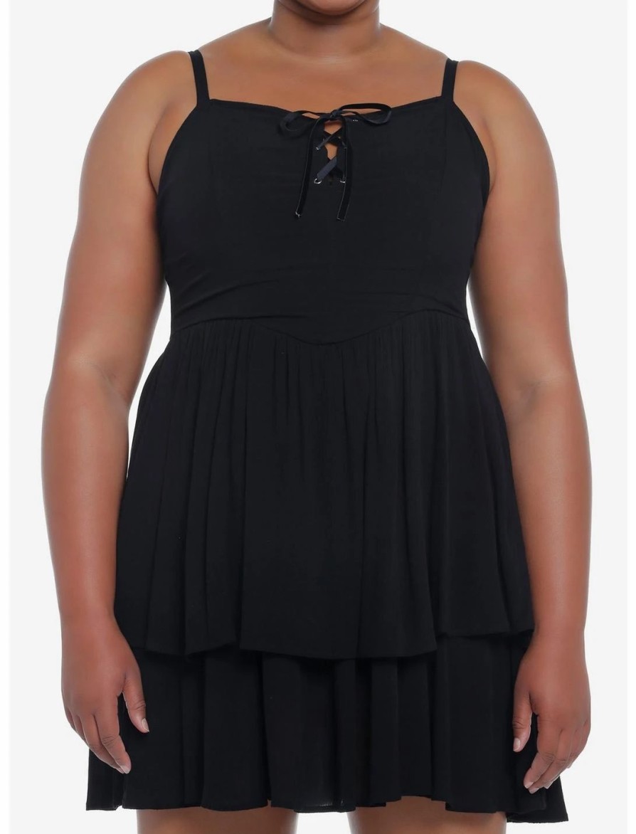 Dresses * | Null Black Strappy Tiered Dress Plus Size