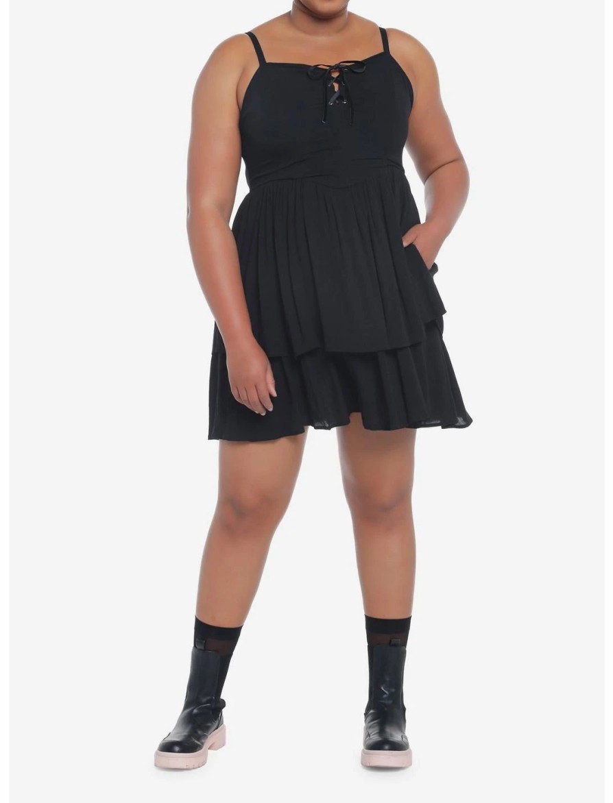 Dresses * | Null Black Strappy Tiered Dress Plus Size