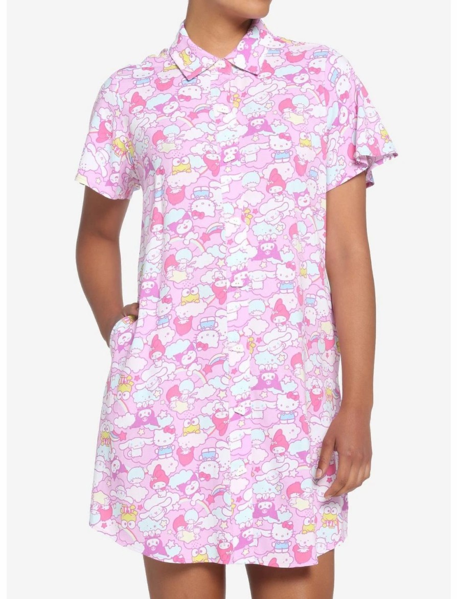 Dresses * | Hunivers Hello Kitty And Friends Pastel Collage Button-Up Dress