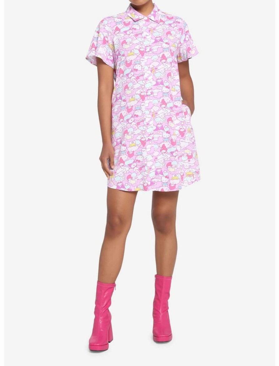 Dresses * | Hunivers Hello Kitty And Friends Pastel Collage Button-Up Dress