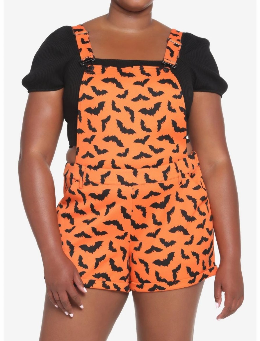 Bottoms * | Hunivers Orange & Black Bat Shortalls Plus Size