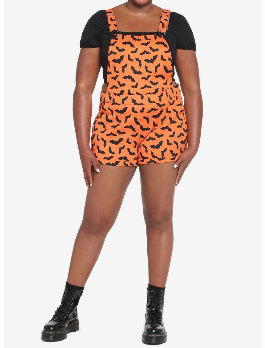 Bottoms * | Hunivers Orange & Black Bat Shortalls Plus Size