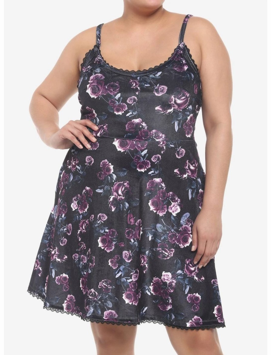 Dresses * | Hunivers Dark Rose Velvet Cami Dress Plus Size