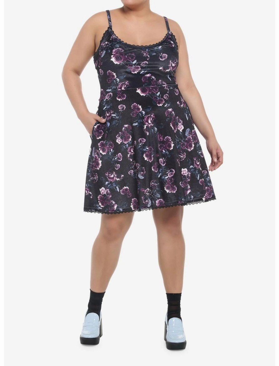 Dresses * | Hunivers Dark Rose Velvet Cami Dress Plus Size